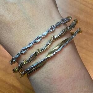 Carolyn Pollack Sterling & Brass Decorated 3 Bangle Bracelet Set For Women